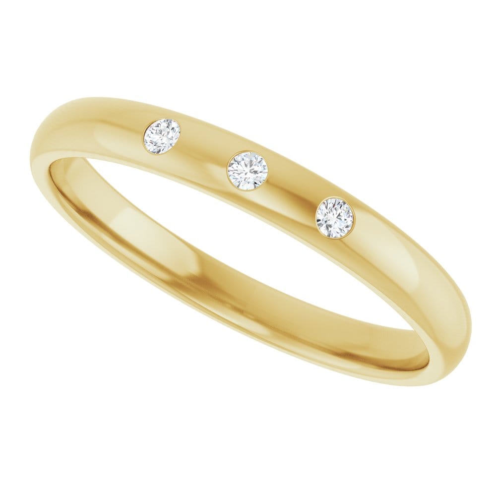 Dana Ring - Narrow 2.5mm wide 3 Diamond, Moissanite or Sapphire Flush Set Domed Wedding Band Lab Grown Diamonds (G-H/SI1-SI2) / 14k Yellow Gold Ring by Nodeform