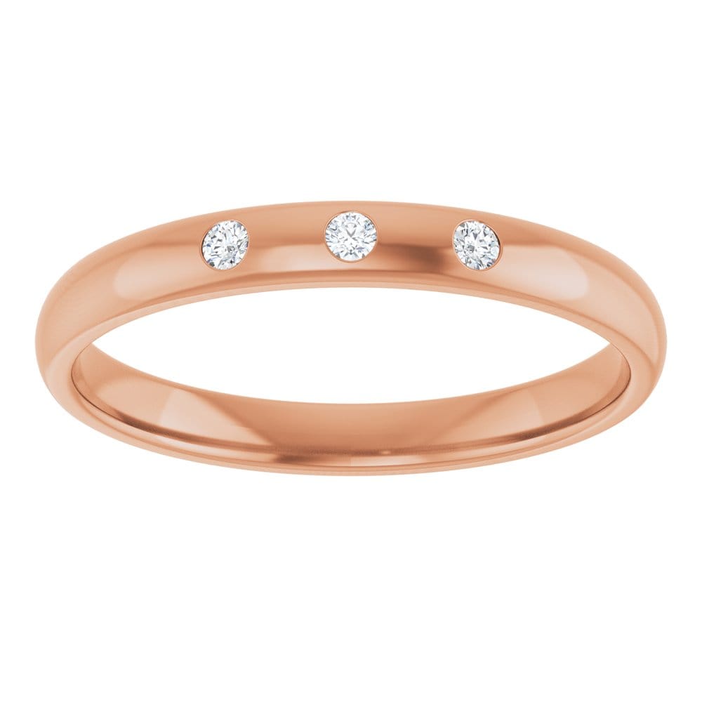 Dana Ring - Narrow 2.5mm wide 3 Diamond, Moissanite or Sapphire Flush Set Domed Wedding Band Lab Grown Diamonds (G-H/SI1-SI2) / 14k Rose Gold Ring by Nodeform