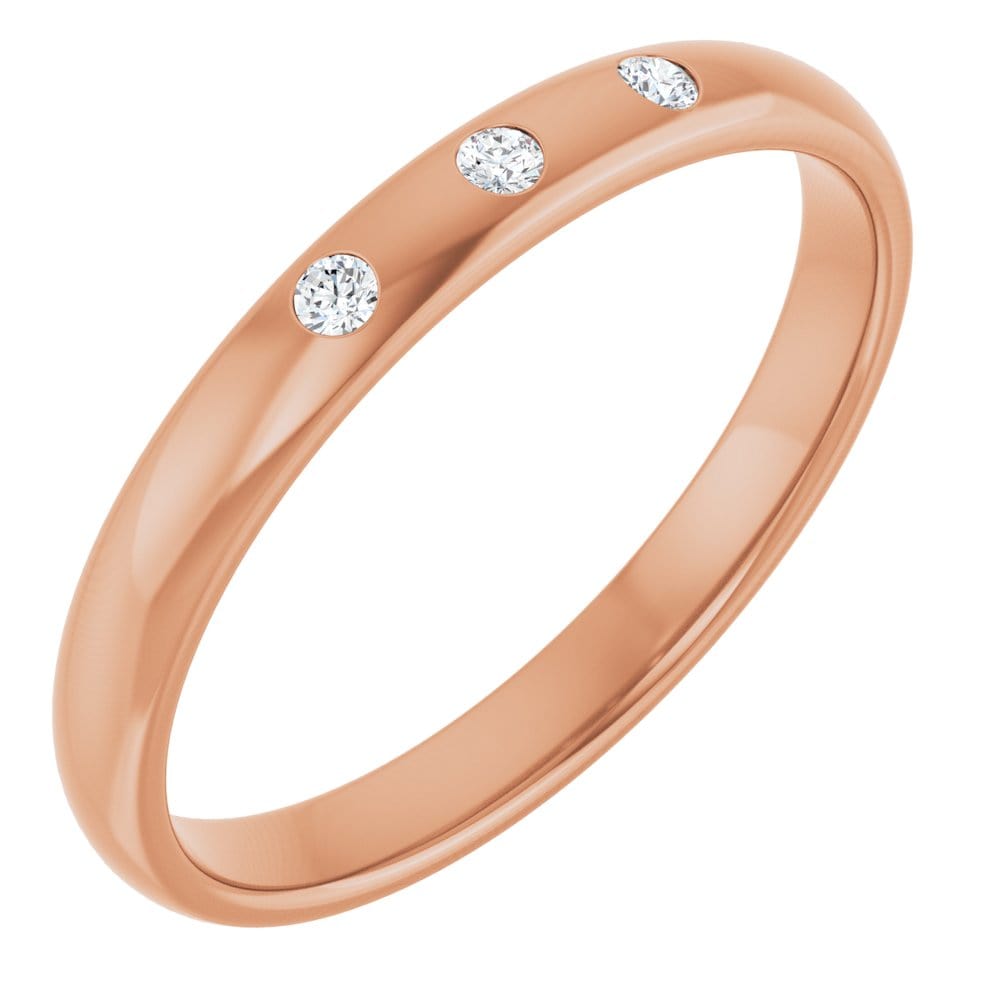 Dana Ring - Narrow 2.5mm wide 3 Diamond, Moissanite or Sapphire Flush Set Domed Wedding Band Ring by Nodeform