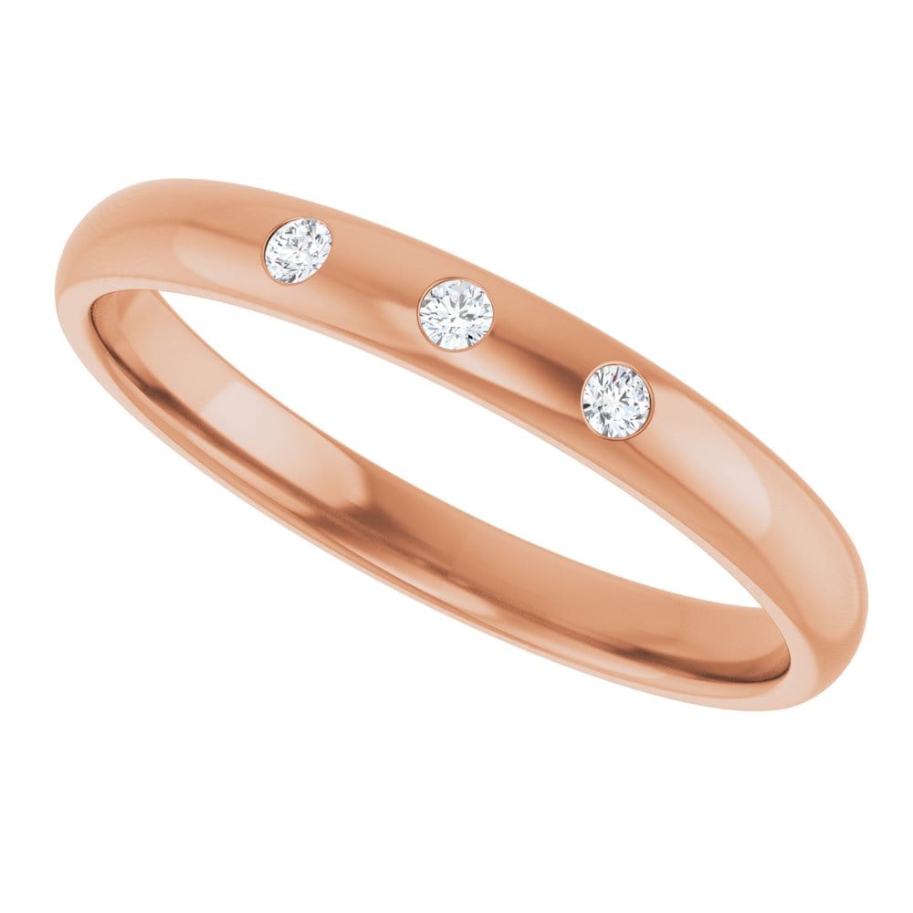 Dana Ring - Narrow 2.5mm wide 3 Diamond, Moissanite or Sapphire Flush Set Domed Wedding Band Ring by Nodeform