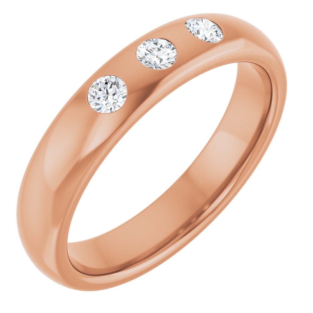 Dana Ring - 4mm wide 3 Diamond, Moissanite or Sapphire Flush Set Domed Wedding Band Ring by Nodeform