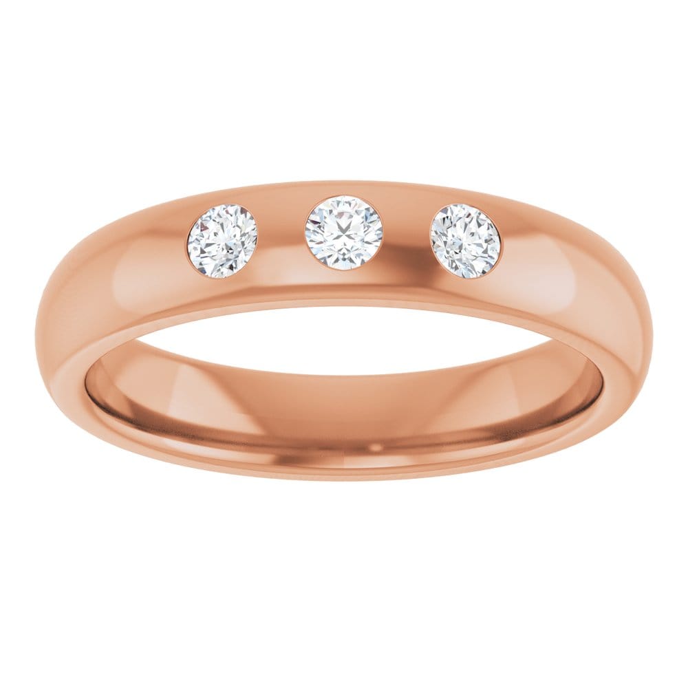 Dana Ring - 4mm wide 3 Diamond, Moissanite or Sapphire Flush Set Domed Wedding Band Ring by Nodeform