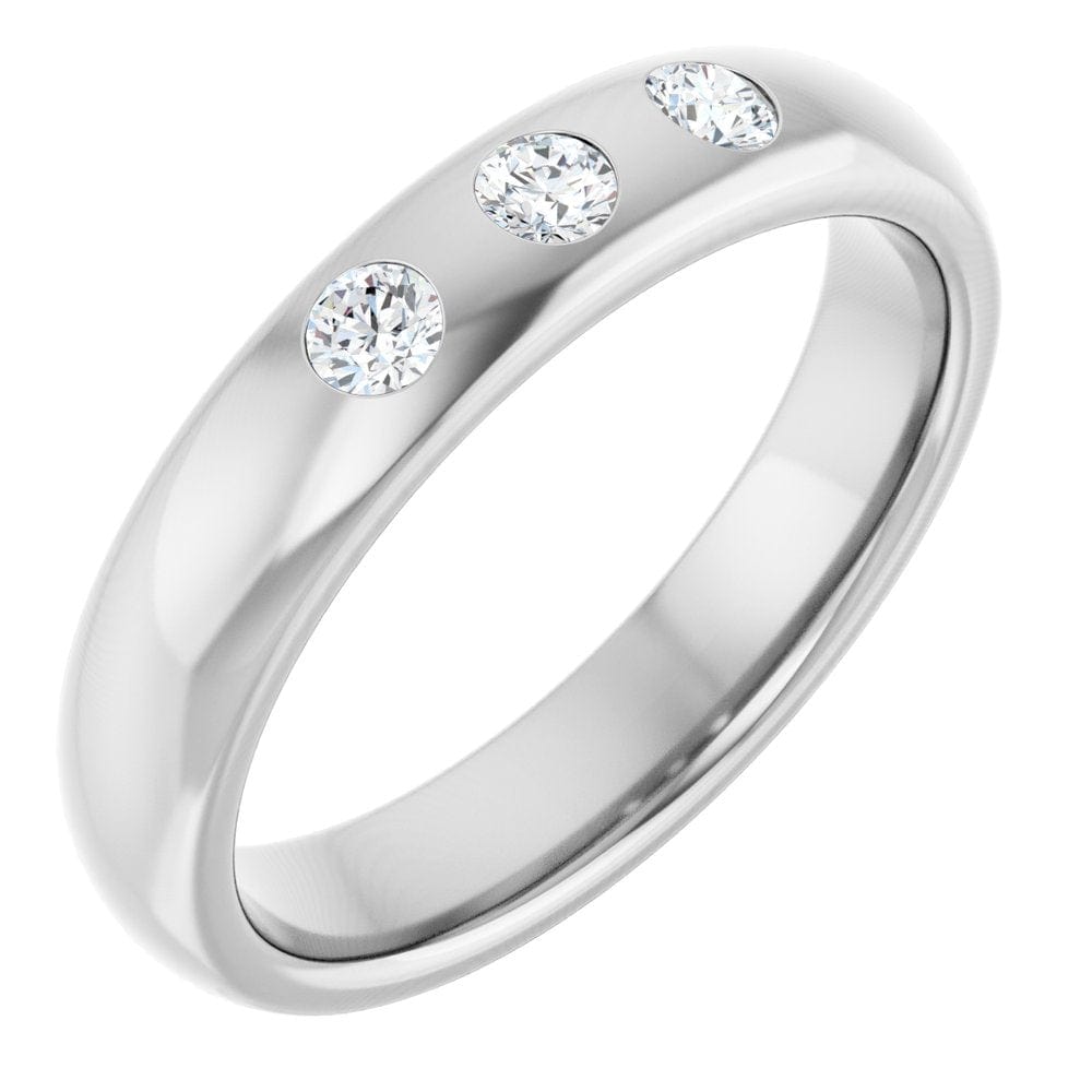 Dana Ring - 4mm wide 3 Diamond, Moissanite or Sapphire Flush Set Domed Wedding Band Ring by Nodeform