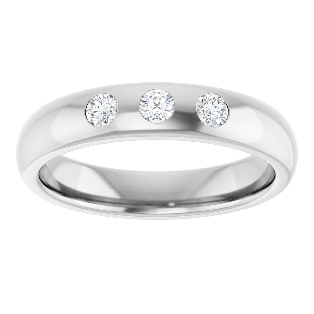 Dana Ring - 4mm wide 3 Diamond, Moissanite or Sapphire Flush Set Domed Wedding Band Ring by Nodeform