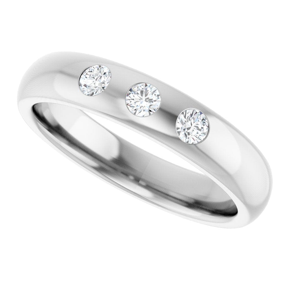 Dana Ring - 4mm wide 3 Diamond, Moissanite or Sapphire Flush Set Domed Wedding Band Ring by Nodeform