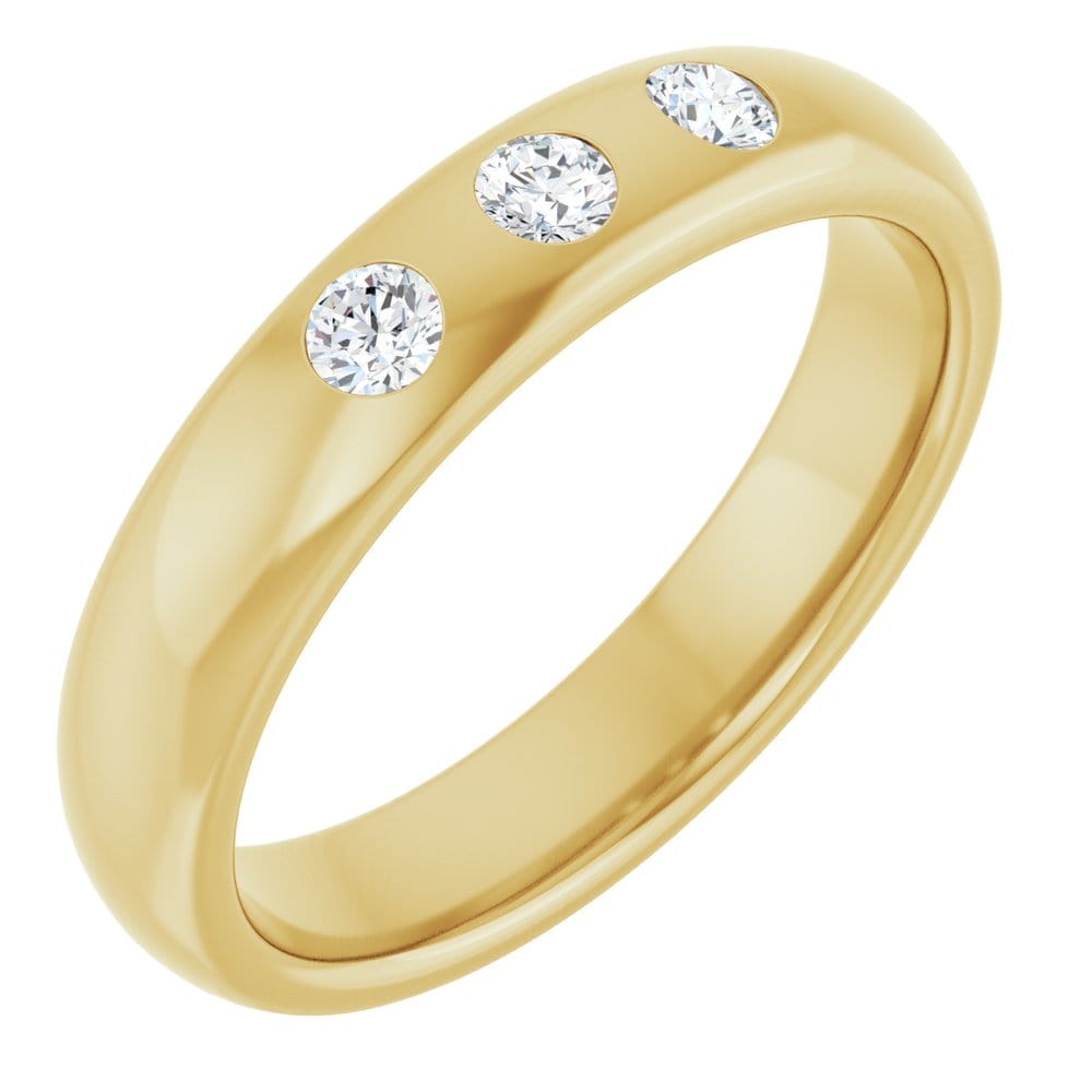 Dana Ring - 4mm wide 3 Diamond, Moissanite or Sapphire Flush Set Domed Wedding Band Ring by Nodeform