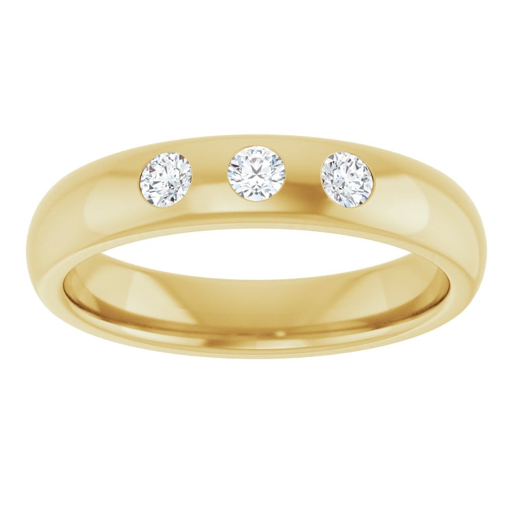 Dana Ring - 4mm wide 3 Diamond, Moissanite or Sapphire Flush Set Domed Wedding Band Ring by Nodeform