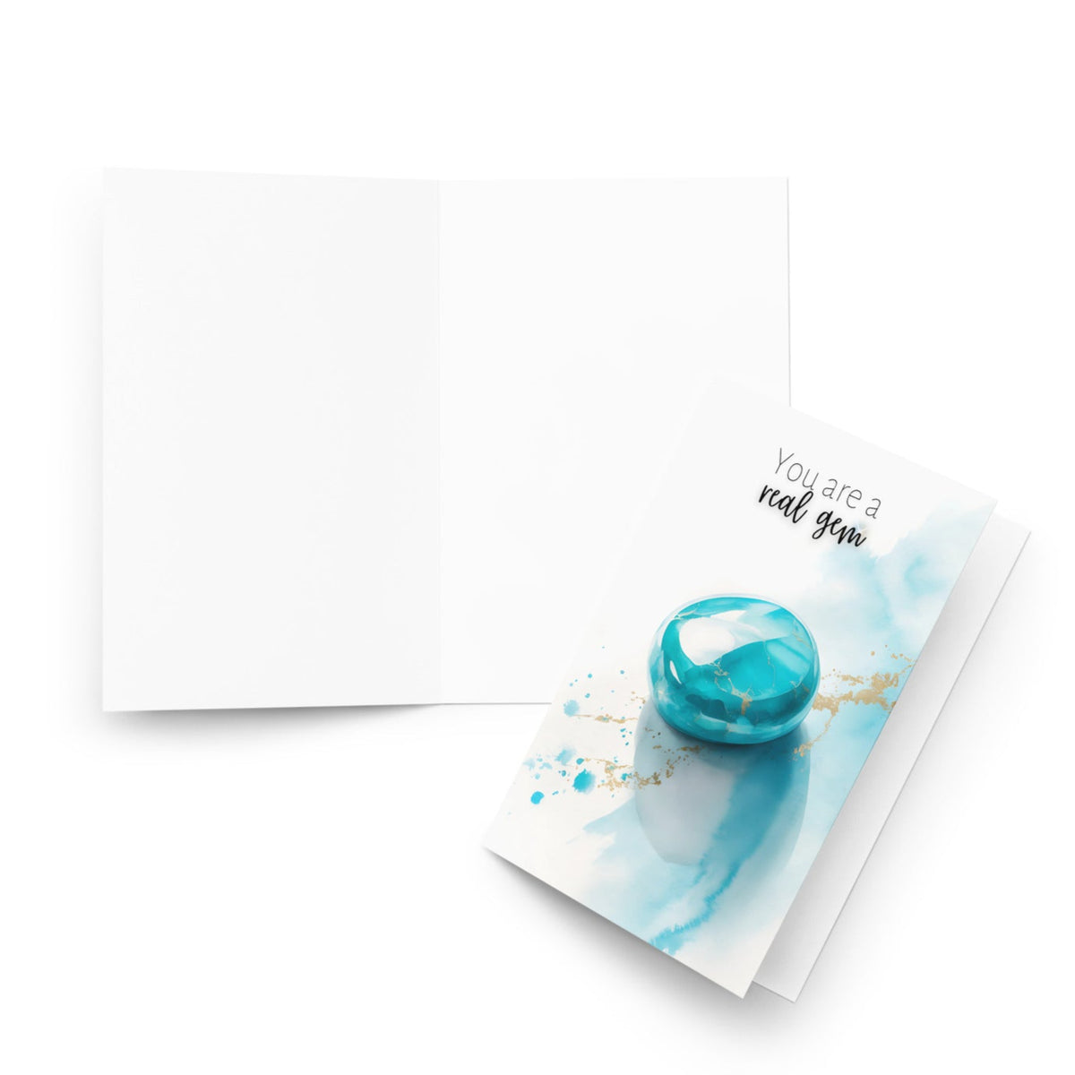 You are a real Gem | Watercolor Turquoise Birthstone Birthday or Anniversary Folded Greeting thank You Card