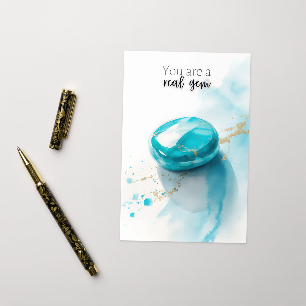 You are a real Gem | Watercolor Turquoise Birthstone Birthday or Anniversary Folded Greeting thank You Card