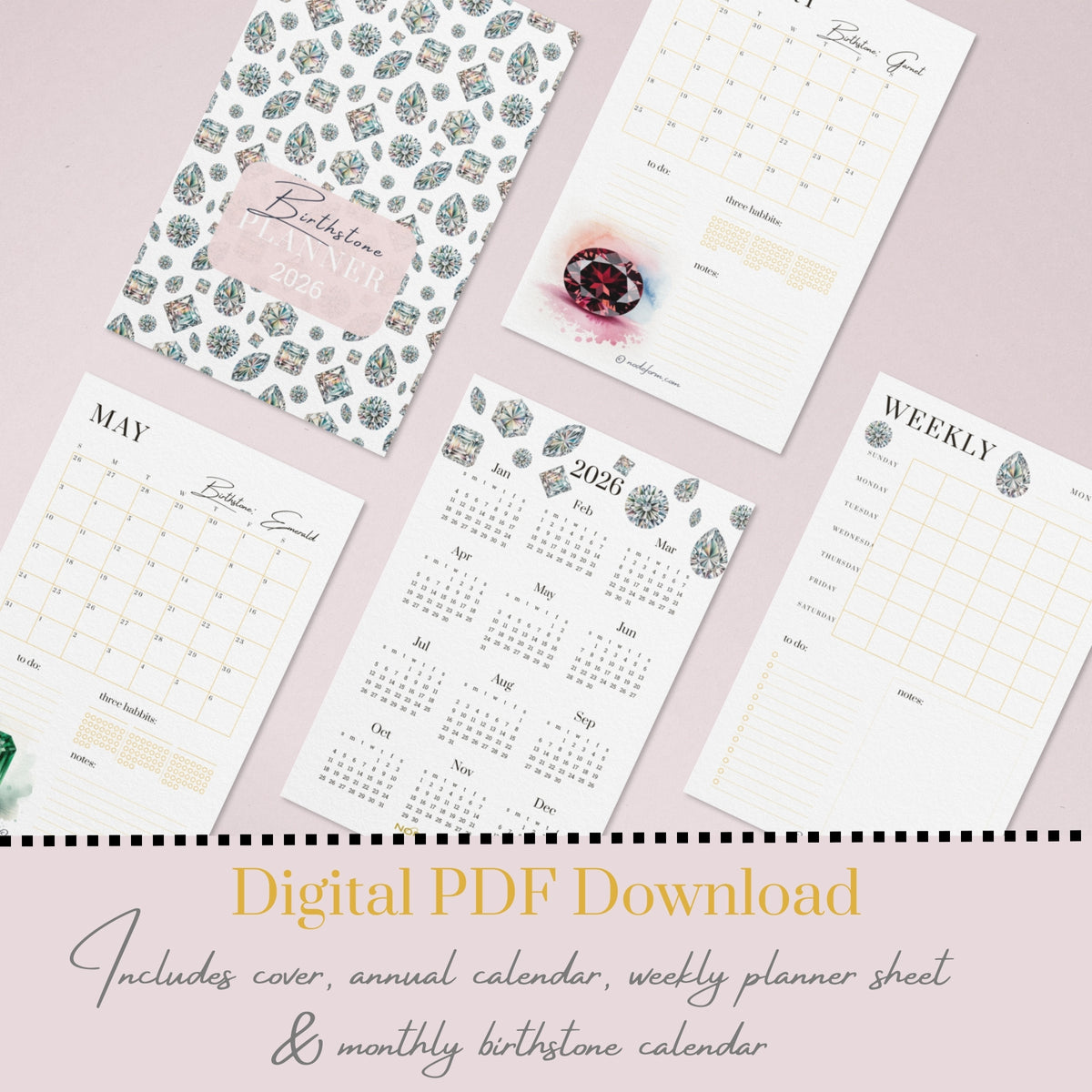 Digital Birthstone Calendar 2026 by Nodeform