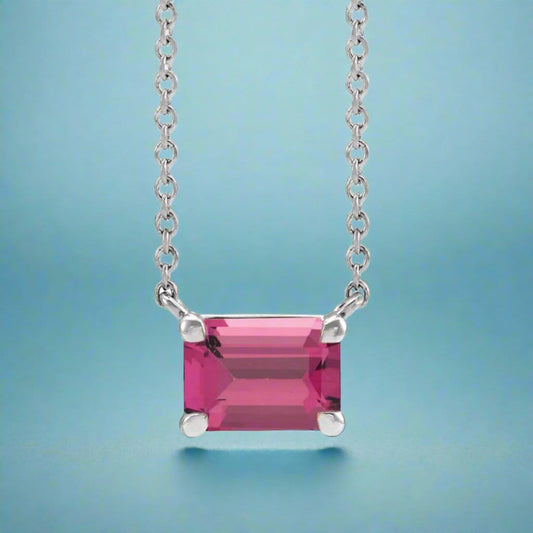 Emerald Cut Pink Tourmaline Prong Set Pendant Necklace Necklace / Pendant by Nodeform