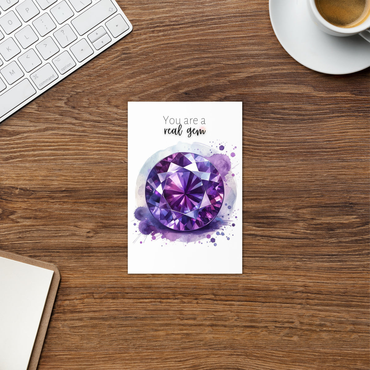 You are a real Gem | Watercolor Round Amethyst Folded Birthday Card