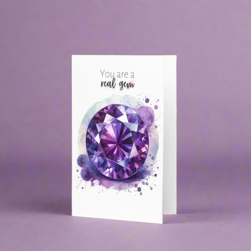 You are a real Gem | Watercolor Round Amethyst Folded Birthday Card