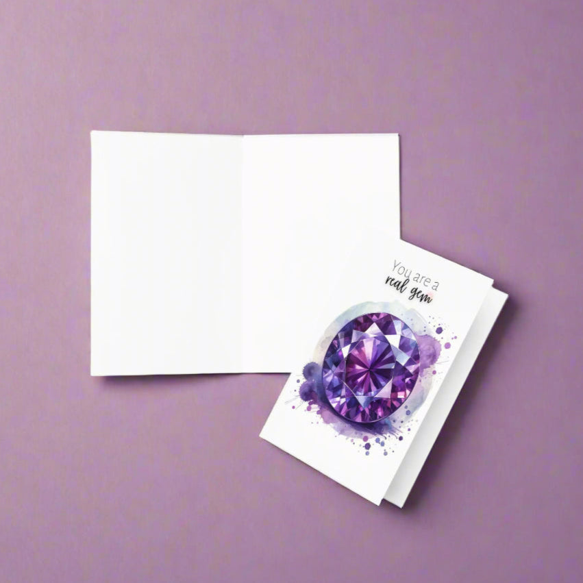 You are a real Gem | Watercolor Round Amethyst Folded Birthday Card