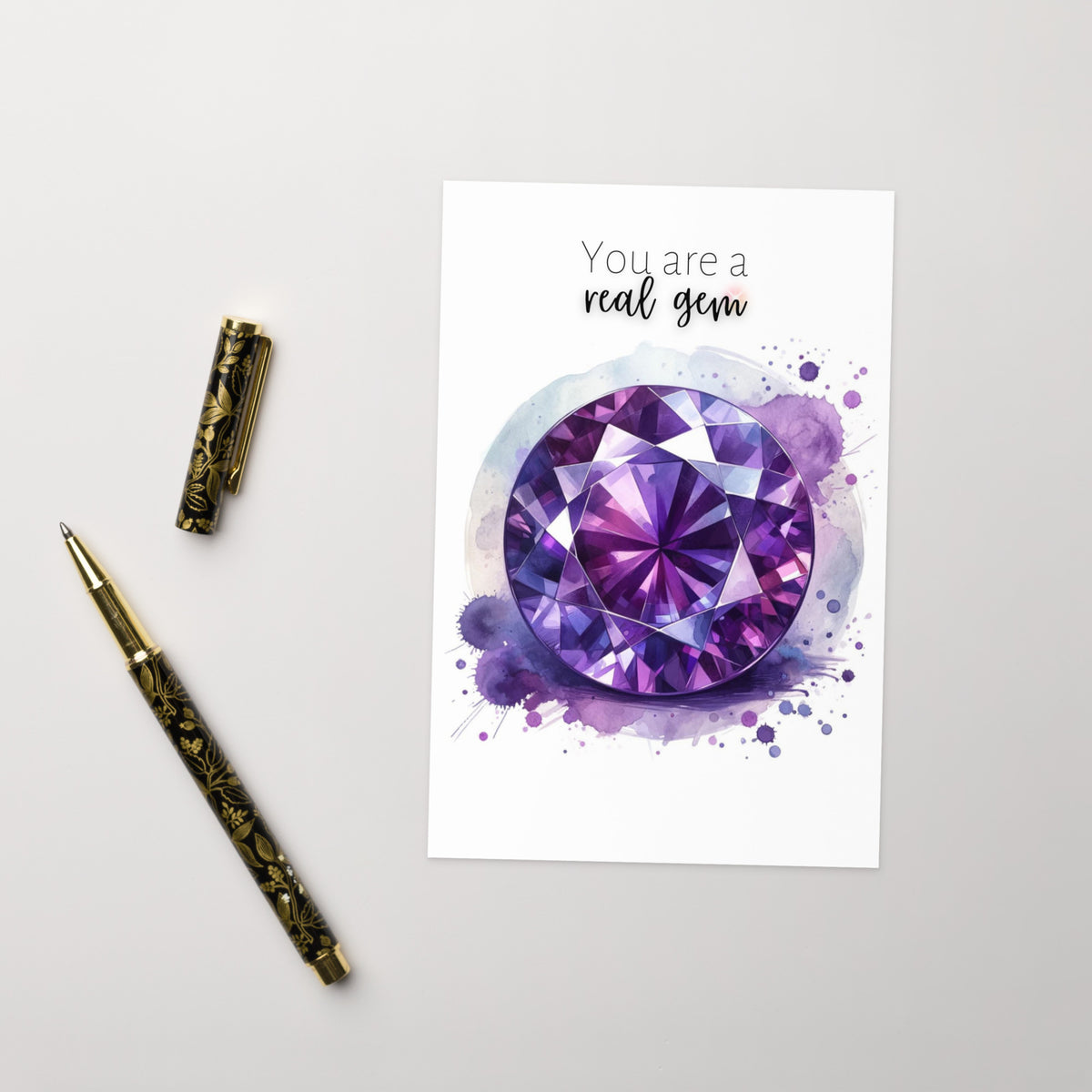 You are a real Gem | Watercolor Round Amethyst Folded Birthday Card