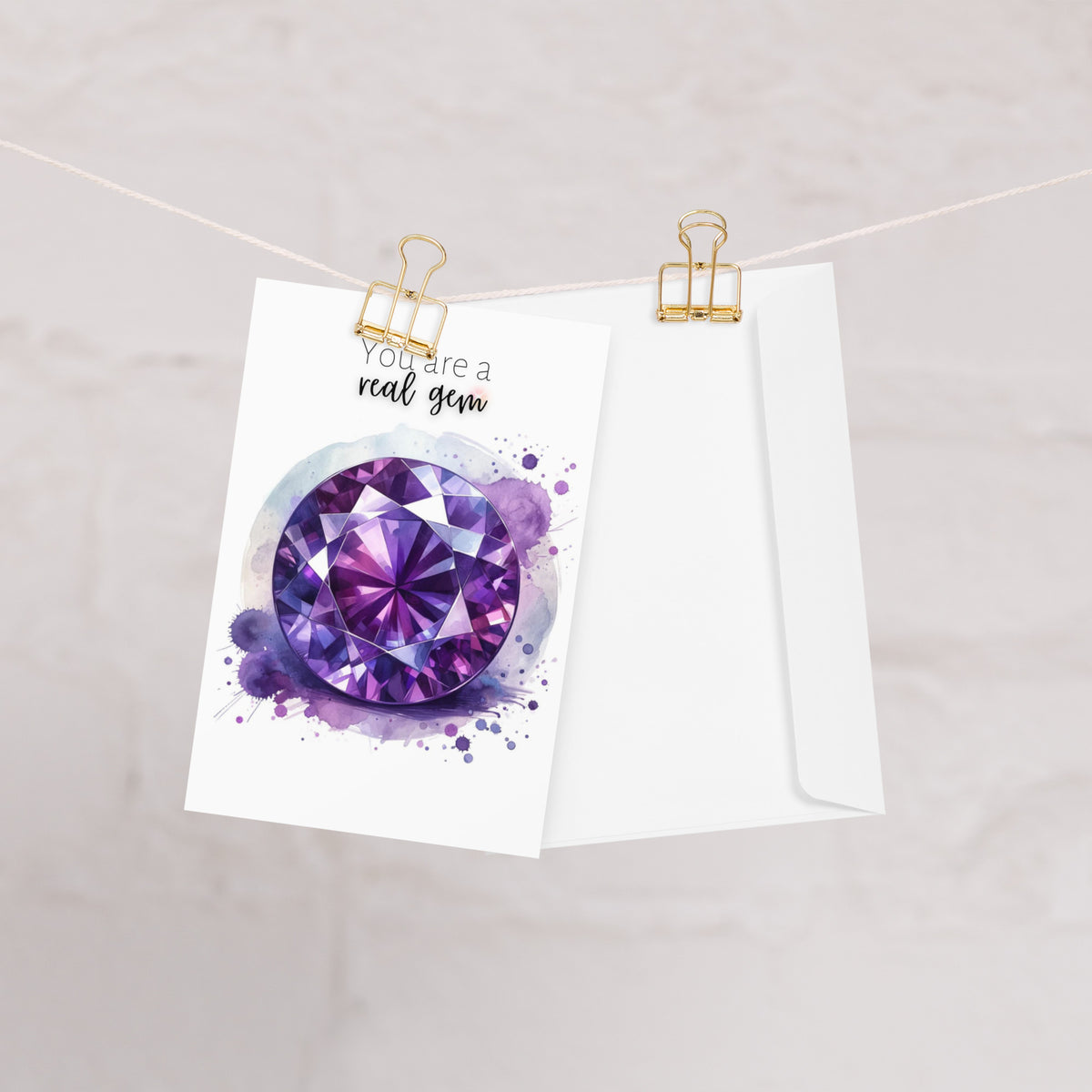 You are a real Gem | Watercolor Round Amethyst Folded Birthday Card