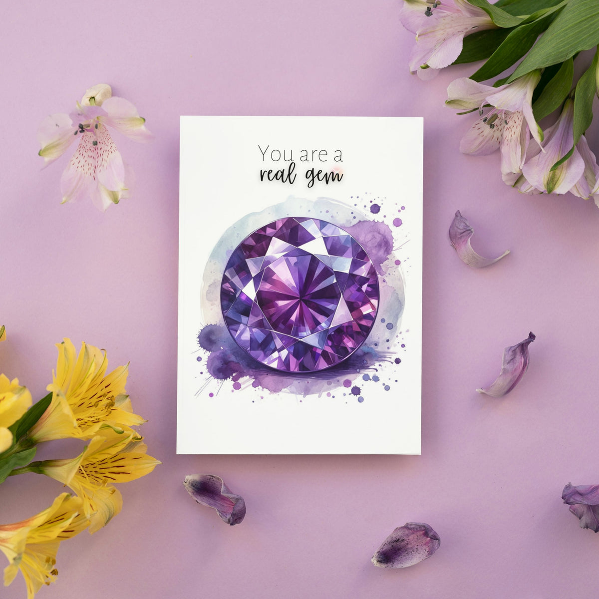 You are a real Gem | Watercolor Round Amethyst Folded Birthday Card