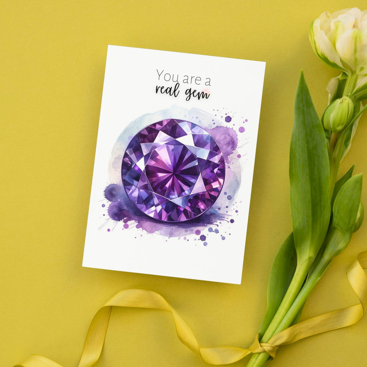 You are a real Gem | Watercolor Round Amethyst Folded Birthday Card