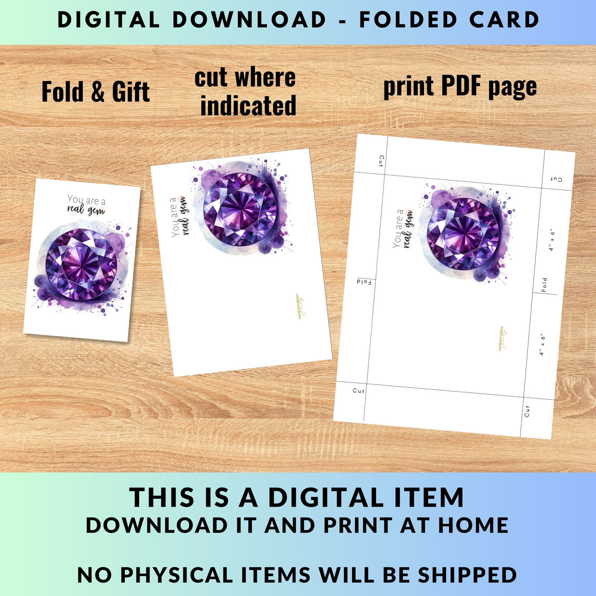 You are a real Gem | Watercolor Round Amethyst Folded Birthday Card