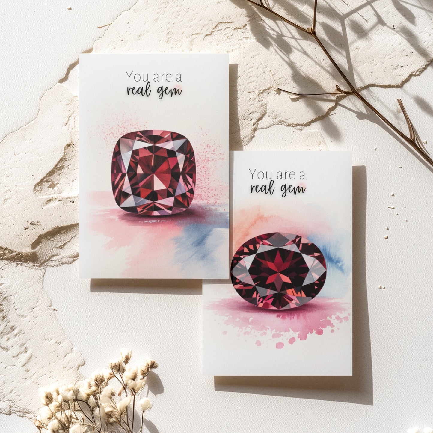 You are a real Gem | Watercolor Oval Garnet Greeting Card
