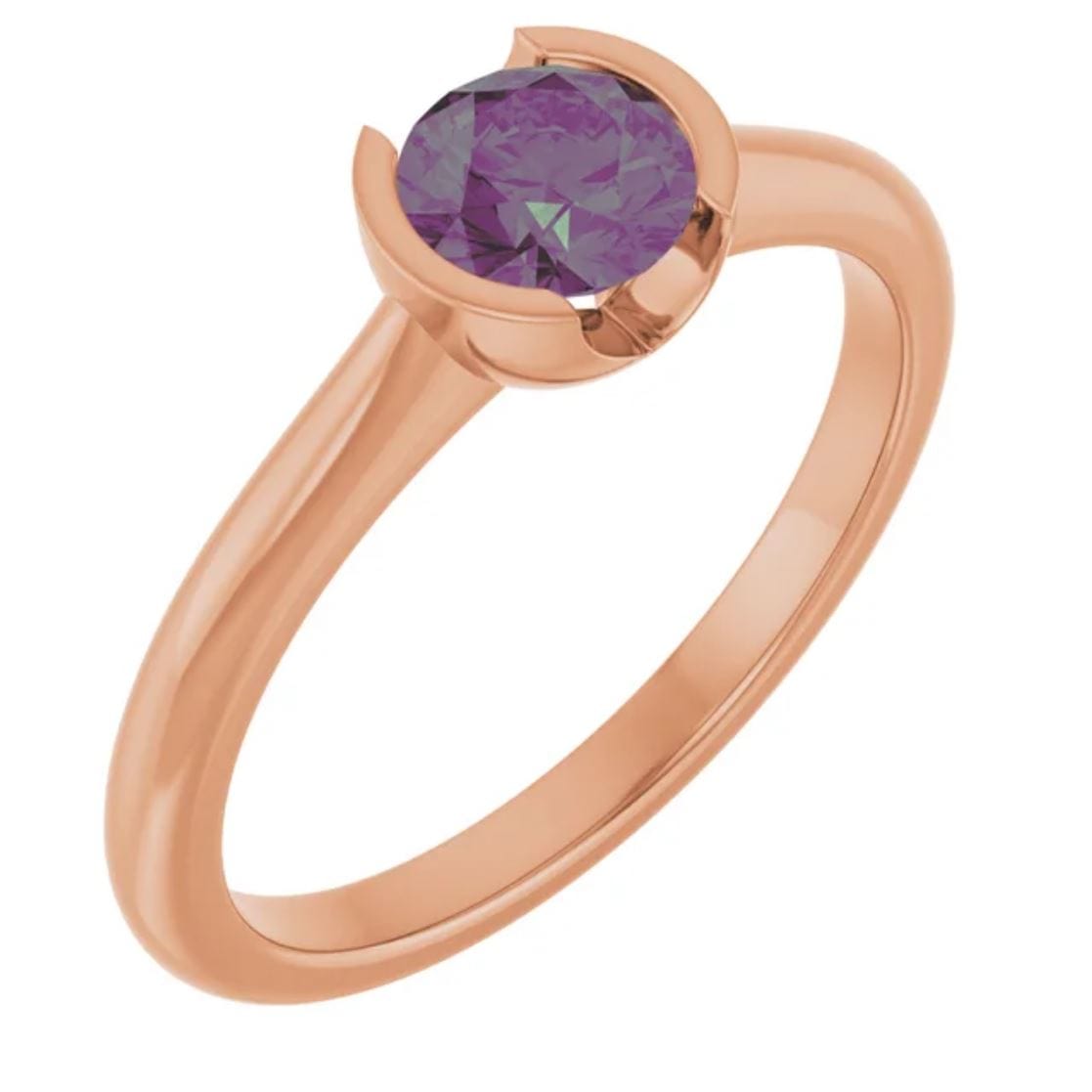 Round Alexandrite Ring Half Bezel Hannah Solitaire Engagement Ring 5mm Round / 14k Rose Gold Ring by Nodeform