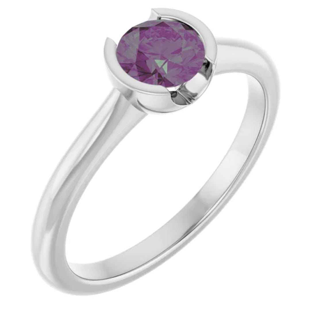 Round Alexandrite Ring Half Bezel Hannah Solitaire Engagement Ring 5mm Round / 14k White Gold Ring by Nodeform