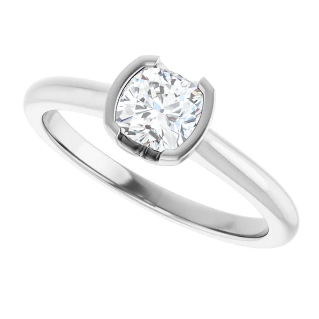 Cushion Moissanite Half Bezel Set Hannah Solitaire Engagement Ring 5mm Colorless F1 Moissanite (DEF Color) / 14k White Gold Ring by Nodeform