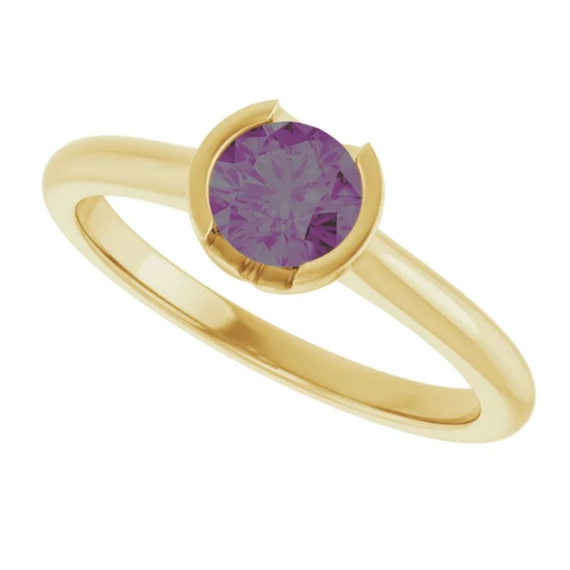 Round Alexandrite Ring Half Bezel Hannah Solitaire Engagement Ring 5mm Round / 14k Yellow Gold Ring by Nodeform