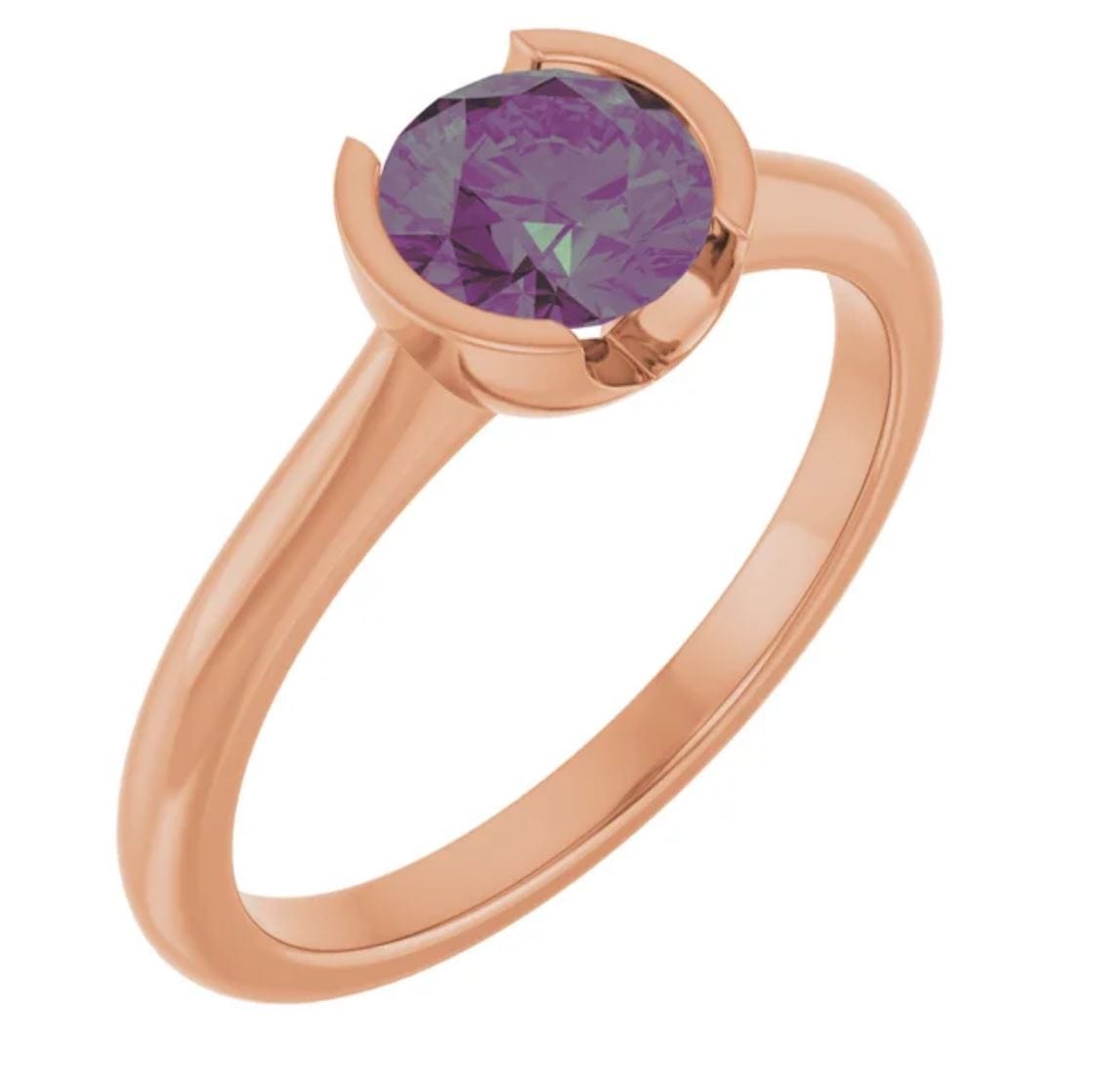 Round Alexandrite Ring Half Bezel Hannah Solitaire Engagement Ring 6mm Round / 14k Rose Gold Ring by Nodeform