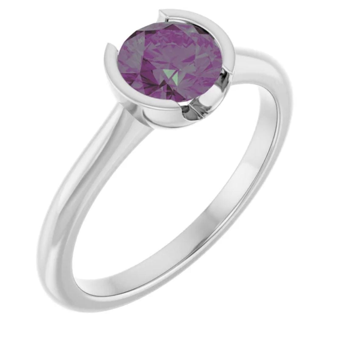 Round Alexandrite Ring Half Bezel Hannah Solitaire Engagement Ring 6mm Round / 14k White Gold Ring by Nodeform