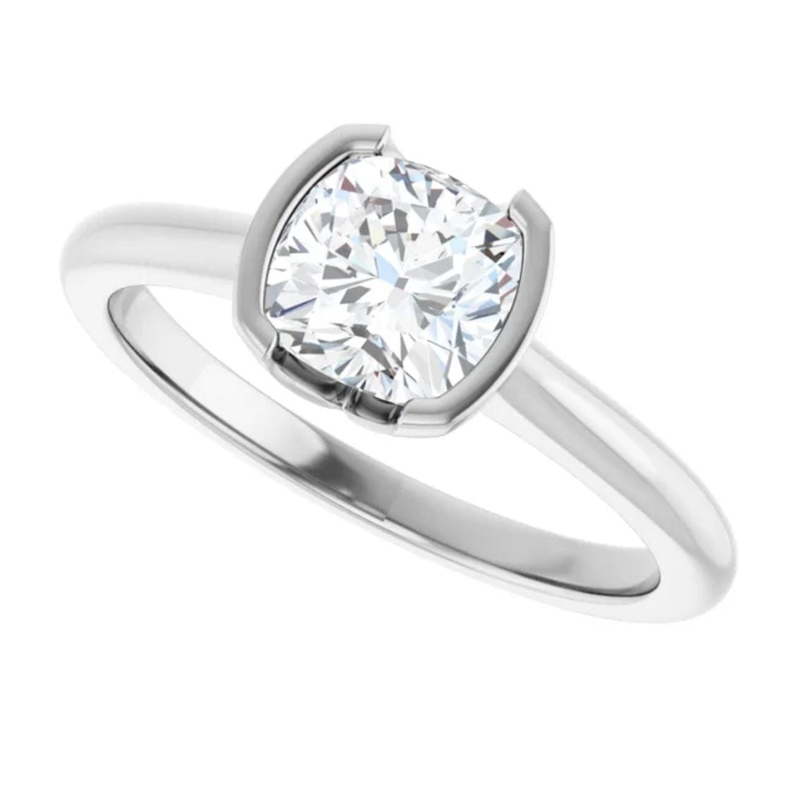 Cushion Moissanite Half Bezel Set Hannah Solitaire Engagement Ring 6mm Colorless F1 Moissanite (DEF Color) / 14k White Gold Ring by Nodeform
