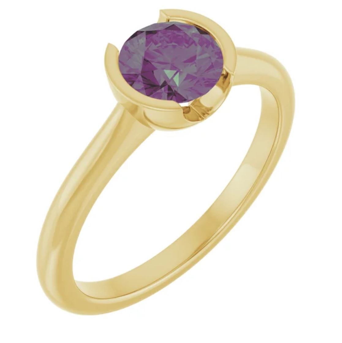 Round Alexandrite Ring Half Bezel Hannah Solitaire Engagement Ring 6mm Round / 14k Yellow Gold Ring by Nodeform