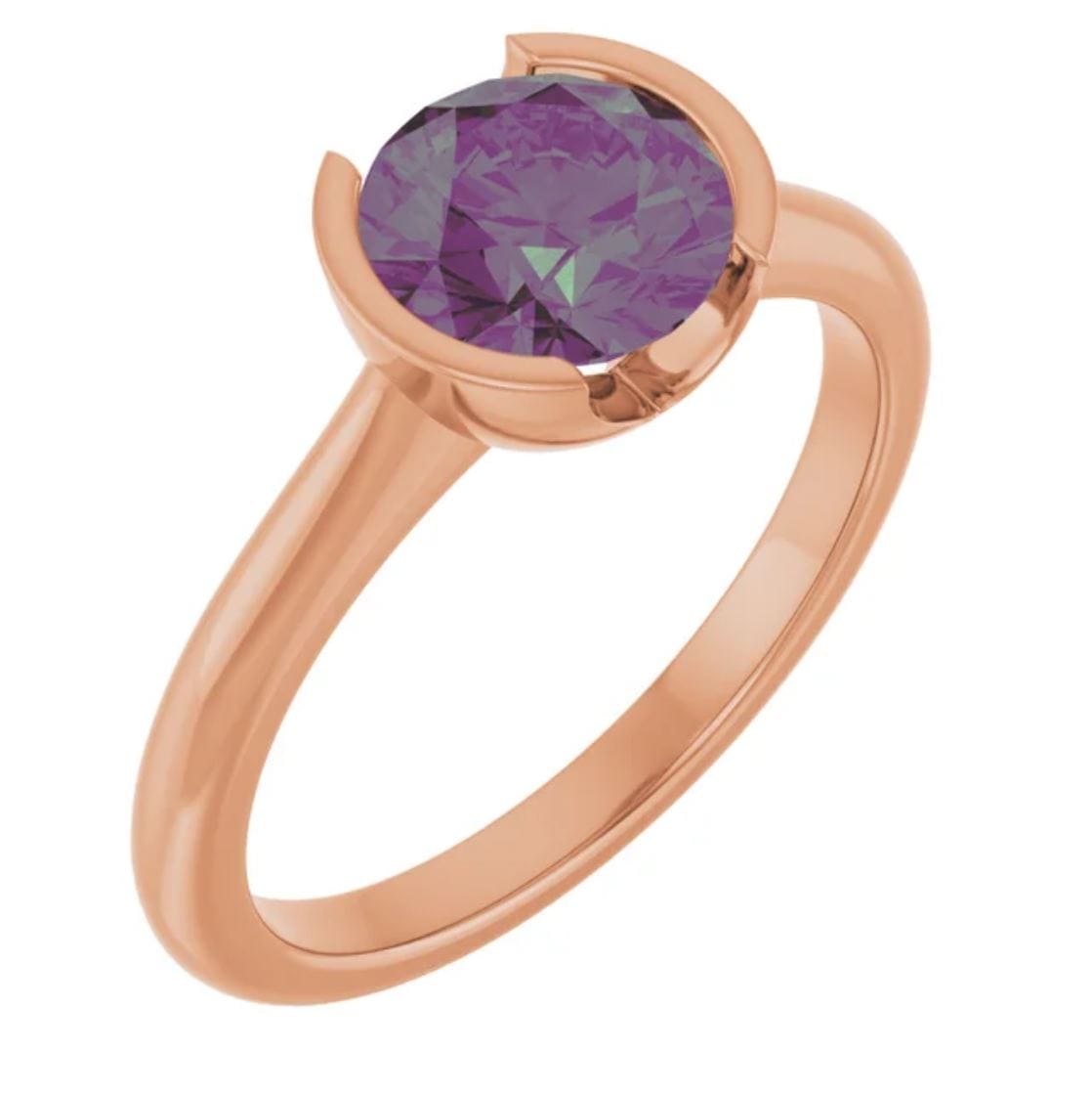 Round Alexandrite Ring Half Bezel Hannah Solitaire Engagement Ring 7mm Round / 14k Rose Gold Ring by Nodeform