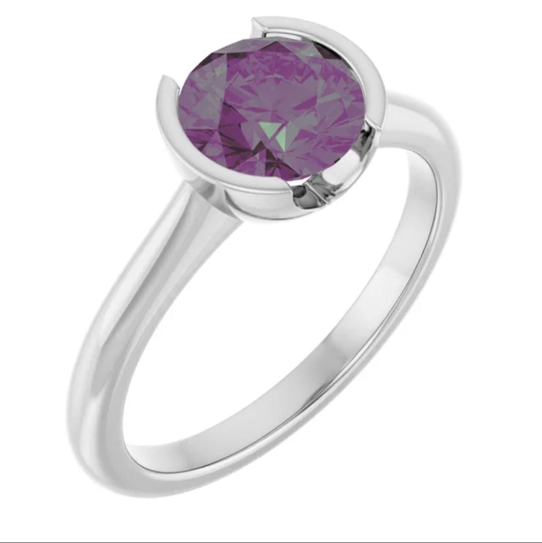 Round Alexandrite Ring Half Bezel Hannah Solitaire Engagement Ring 7mm Round / 14k White Gold Ring by Nodeform
