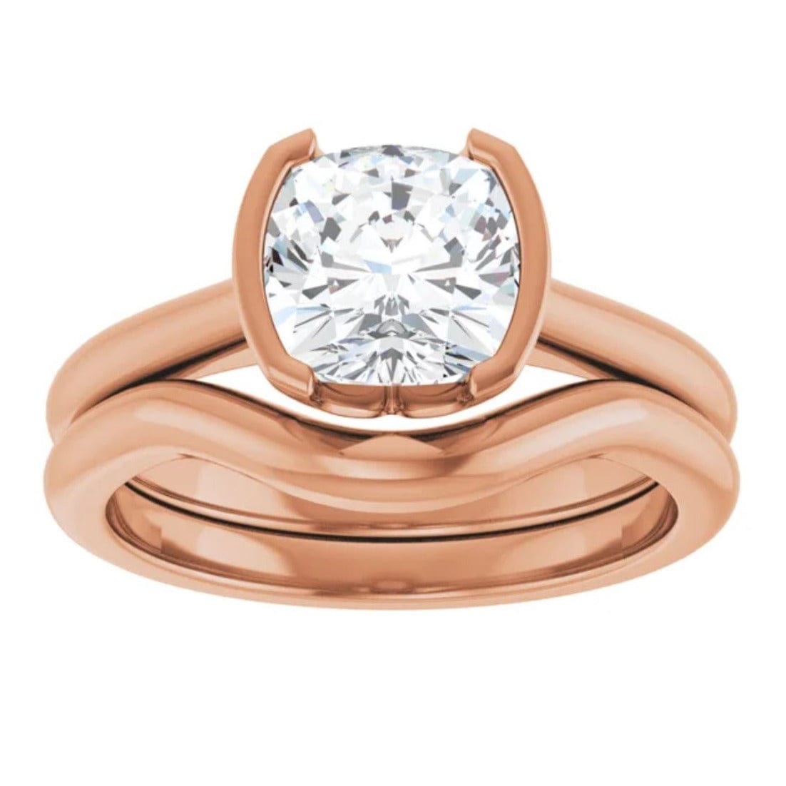 Cushion Moissanite Half Bezel Set Hannah Solitaire Engagement Ring Ring by Nodeform