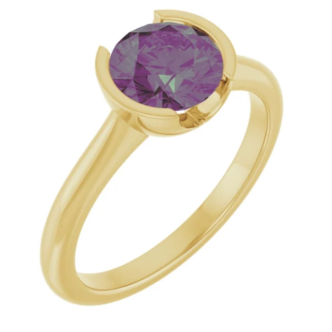 Round Alexandrite Ring Half Bezel Hannah Solitaire Engagement Ring 7mm Round / 14k Yellow Gold Ring by Nodeform