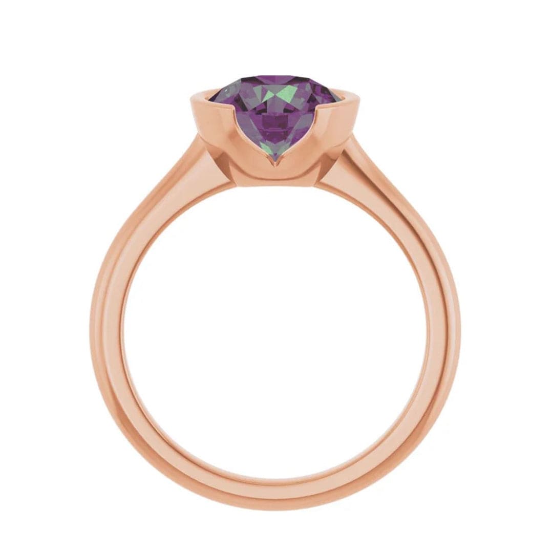 Round Alexandrite Ring Half Bezel Hannah Solitaire Engagement Ring Ring by Nodeform