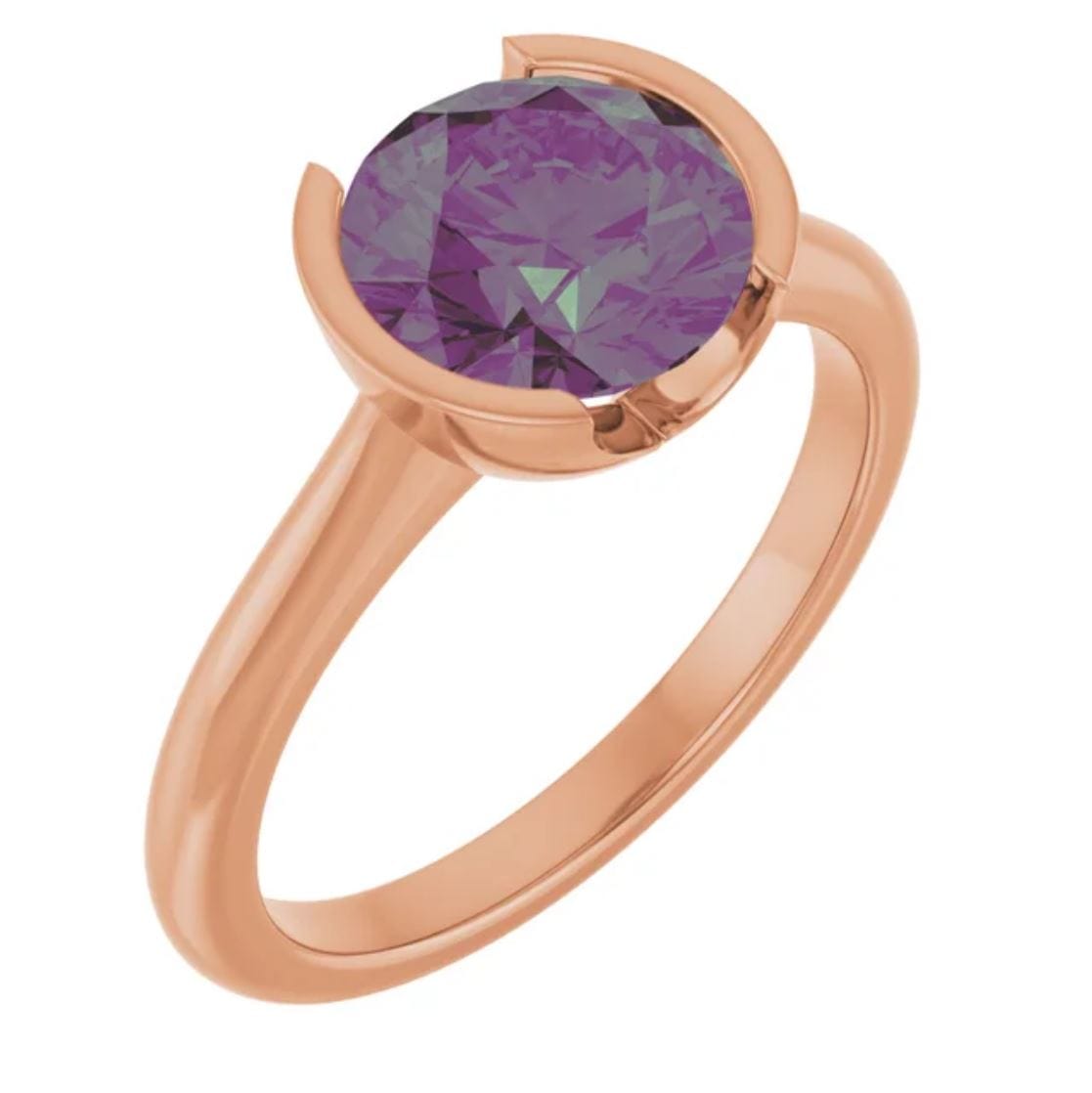 Round Alexandrite Ring Half Bezel Hannah Solitaire Engagement Ring 8mm Round / 14k Rose Gold Ring by Nodeform