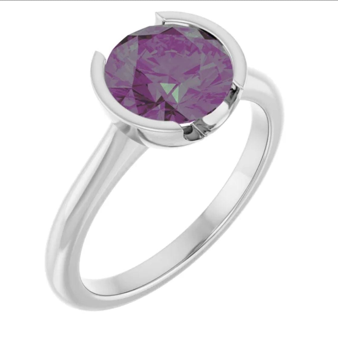 Round Alexandrite Ring Half Bezel Hannah Solitaire Engagement Ring 8mm Round / 14k White Gold Ring by Nodeform