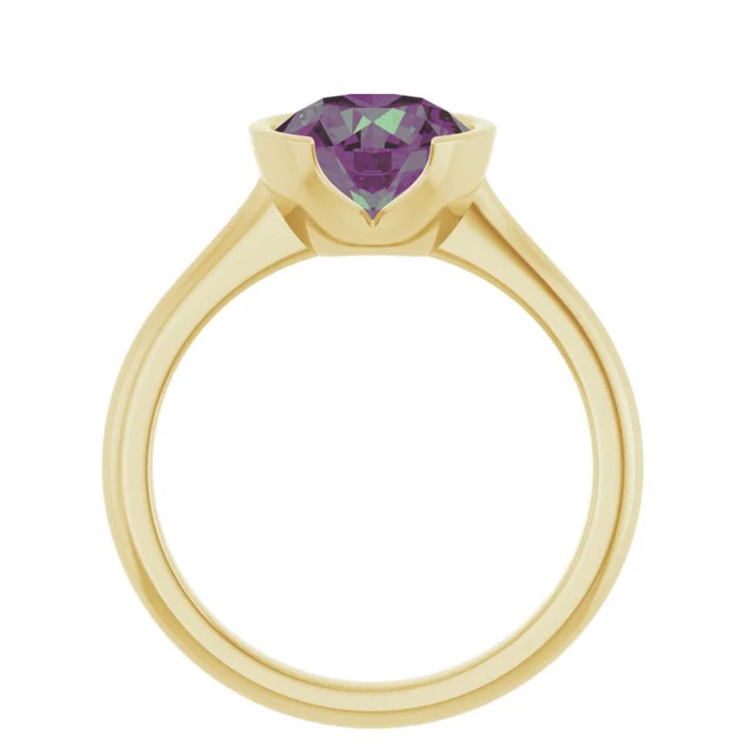 Round Alexandrite Ring Half Bezel Hannah Solitaire Engagement Ring Ring by Nodeform
