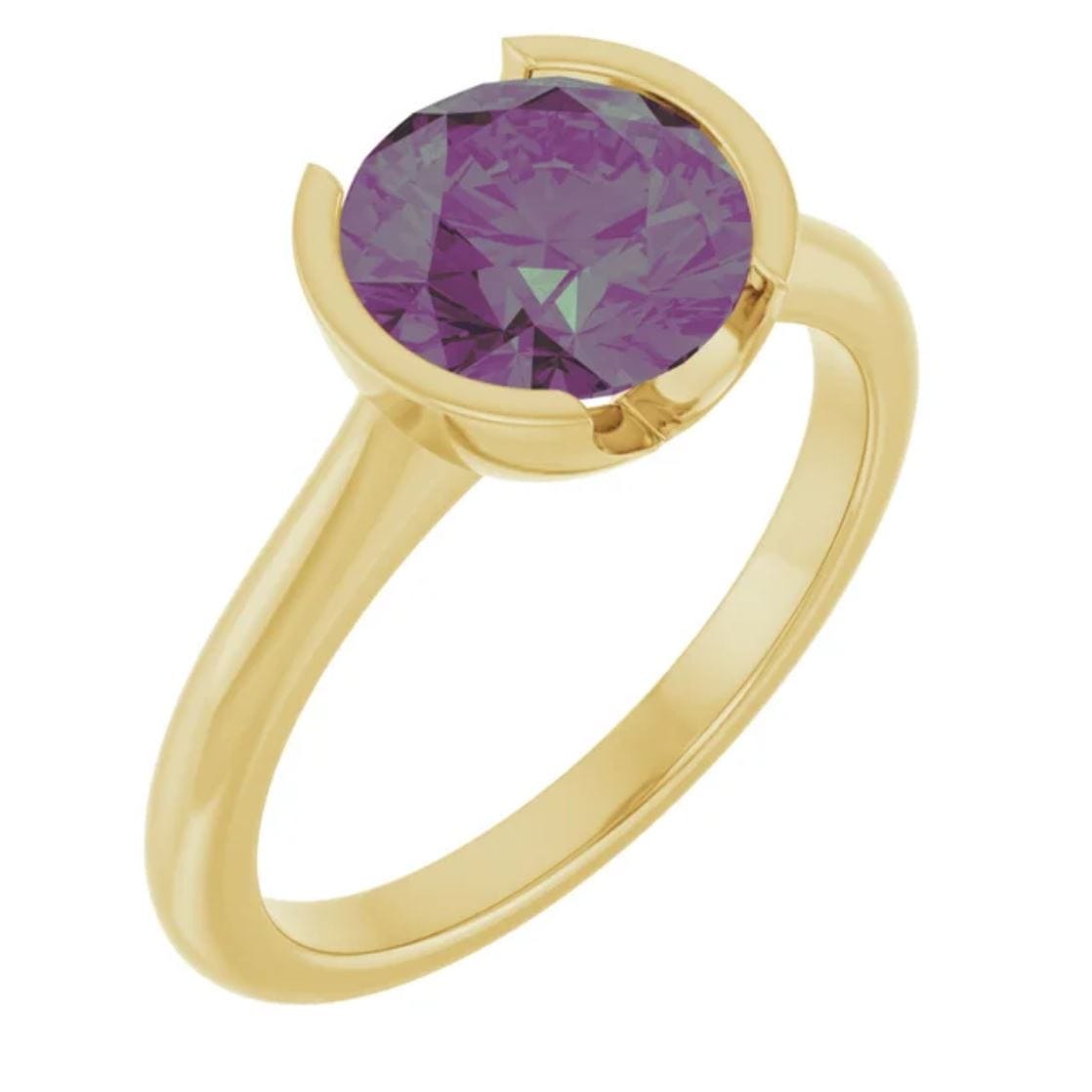 Round Alexandrite Ring Half Bezel Hannah Solitaire Engagement Ring 8mm Round / 14k Yellow Gold Ring by Nodeform