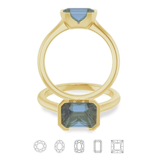 Hannah Half Bezel Set Solitaire Low Profile Engagement Ring - Setting only 14K Yellow Gold Ring Setting by Nodeform