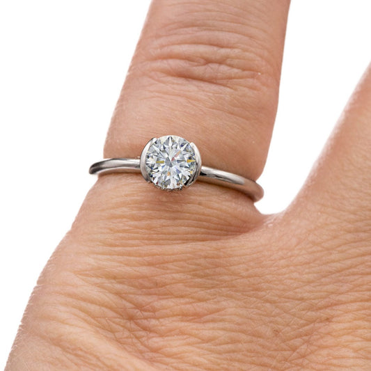 Helen Solitaire - Round Moissanite Half Bezel Engagement Ring Ring by Nodeform
