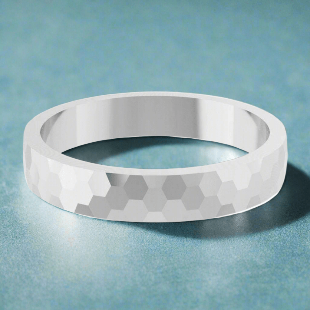 Hexagon Pattern 3.5mm Wide Textured Wedding Band Ring by Nodeform