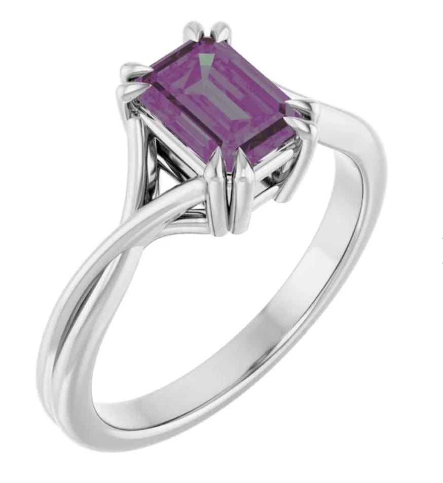 Emerald Cut Alexandrite Ivy Ring - Double Prong Set Split Shank Solitaire Engagement Ring Ring by Nodeform