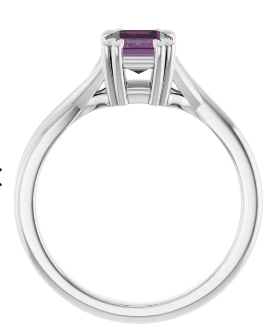 Emerald Cut Alexandrite Ivy Ring - Double Prong Set Split Shank Solitaire Engagement Ring Ring by Nodeform