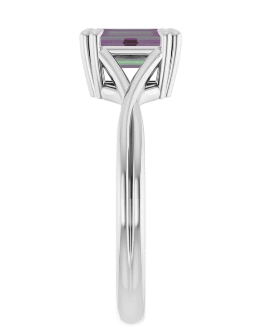 Emerald Cut Alexandrite Ivy Ring - Double Prong Set Split Shank Solitaire Engagement Ring Ring by Nodeform
