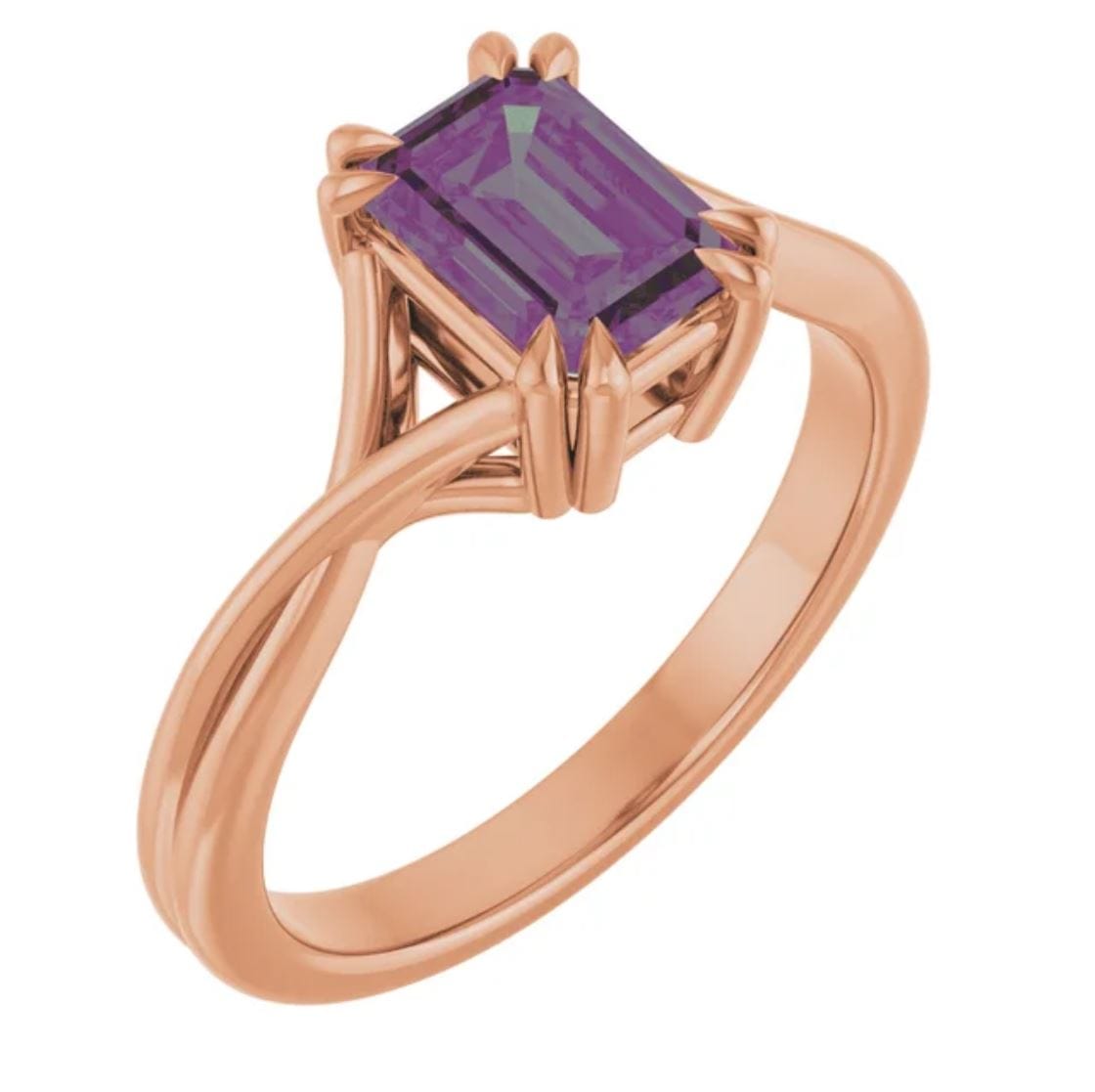 Emerald Cut Alexandrite Ivy Ring - Double Prong Set Split Shank Solitaire Engagement Ring Ring by Nodeform
