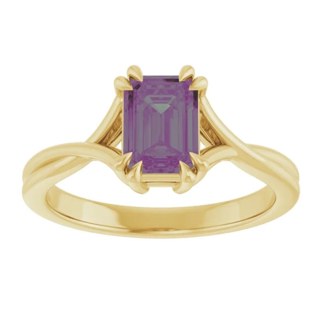 Emerald Cut Alexandrite Ivy Ring - Double Prong Set Split Shank Solitaire Engagement Ring Ring by Nodeform