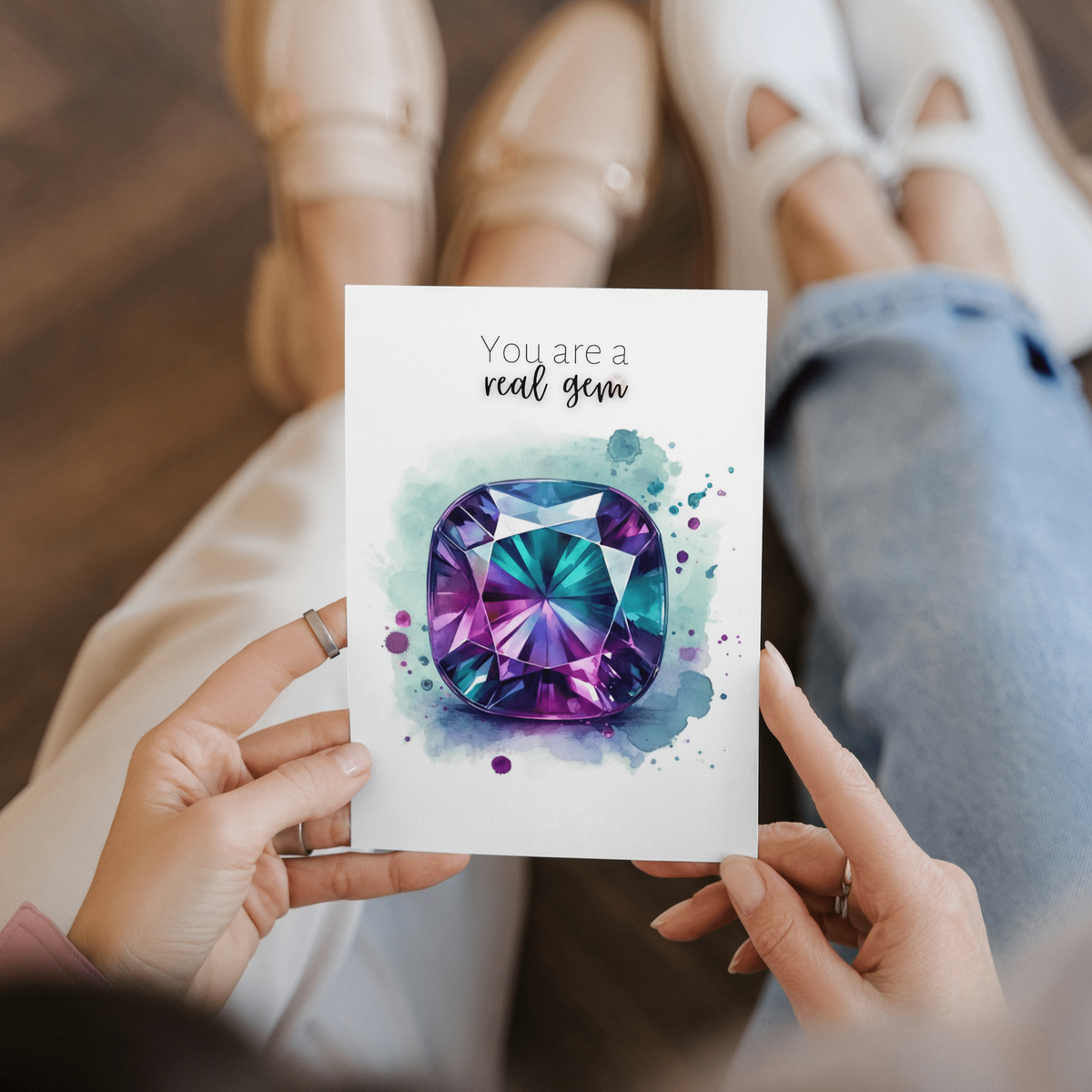 "You are a real Gem" Watercolor Alexandrite Greeting Gard by Nodeform